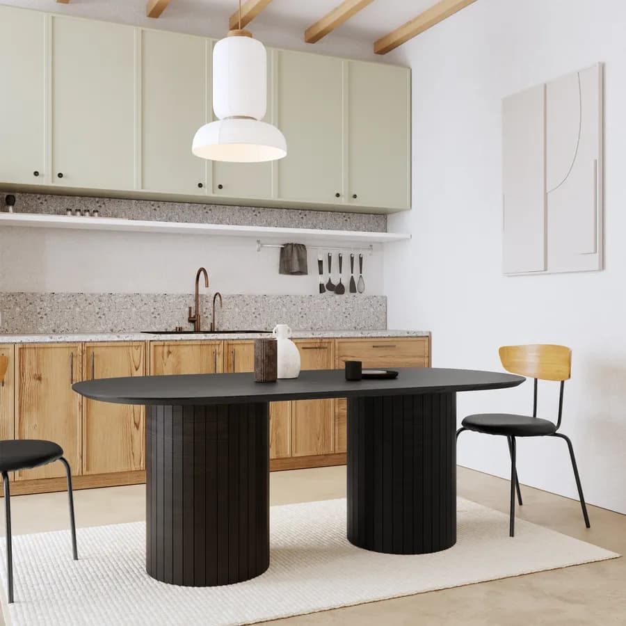 Tavolo da pranzo 200x100 cm in legno di mango nero con gambe cannettate - Malua