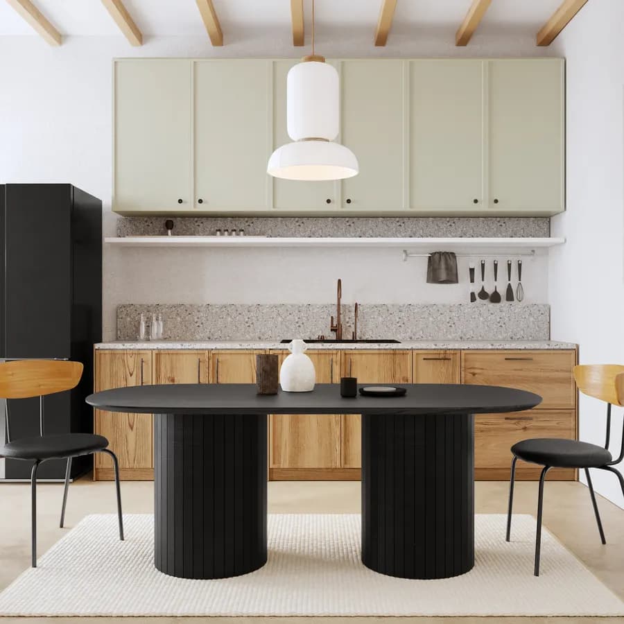 Tavolo da pranzo 200x100 cm in legno di mango nero con gambe cannettate - Malua