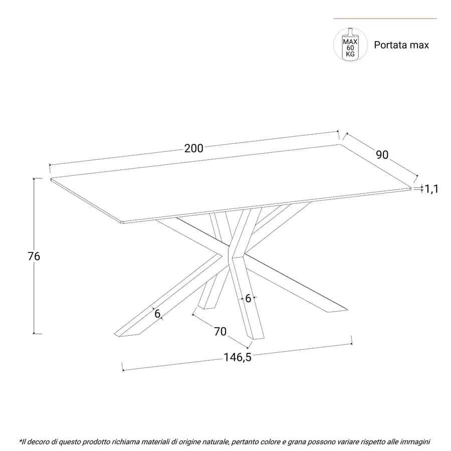 Tavolo da pranzo 200x90 cm top in pietra sinterizzata grigio opaco e gambe in metallo nero - Cifran