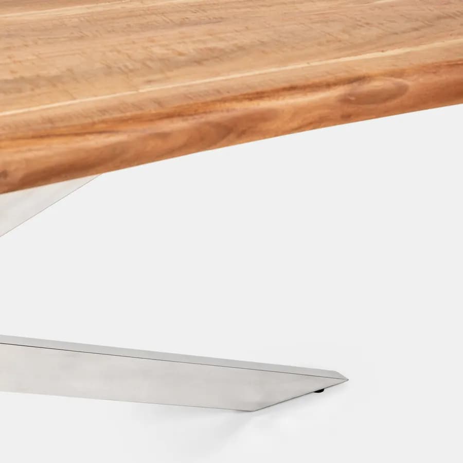 Tavolo 220x100 cm con top in legno di acacia da 55 mm e gambe a croce in metallo cromo - Freia Acacia