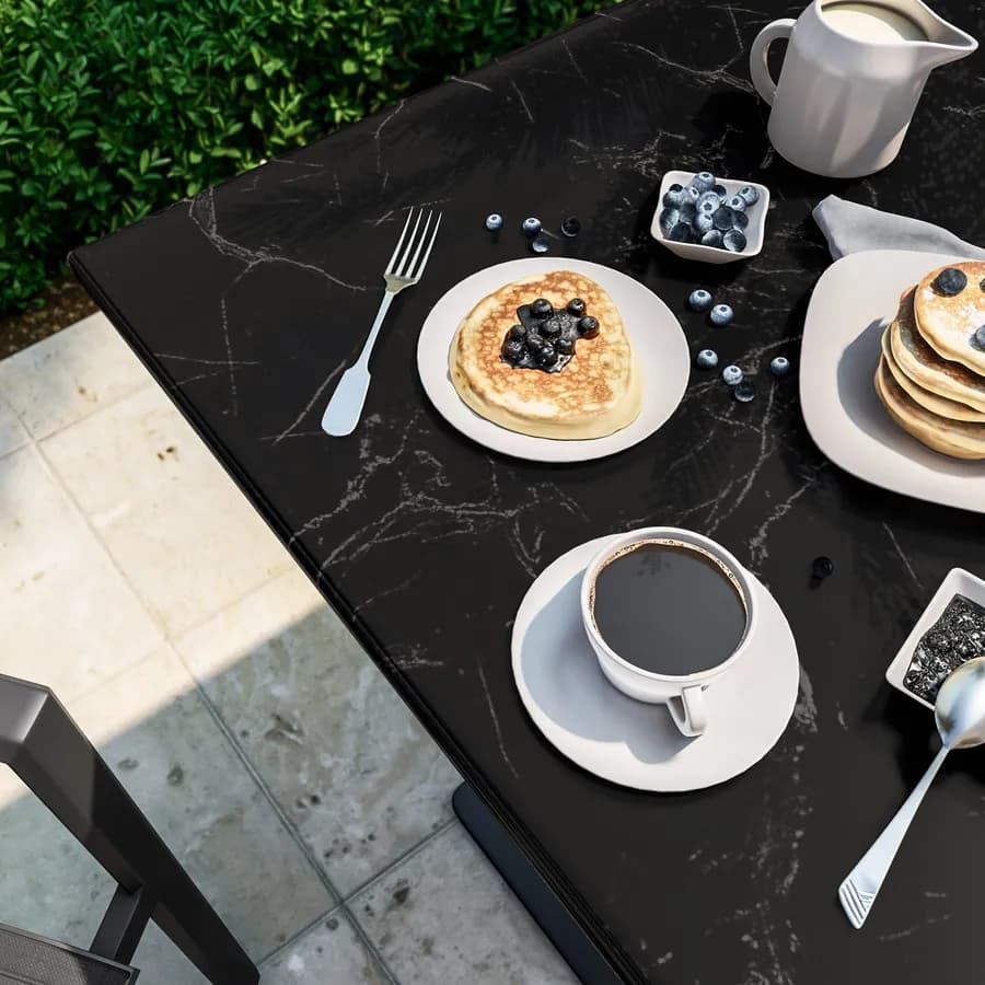 Tavolo da giardino 60x60 cm in metallo nero con top in marmo - Raspin