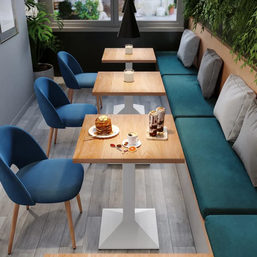 Tavolo da pranzo 70x70 cm con top effetto rovere da 30 mm e base in metallo bianco - Caio