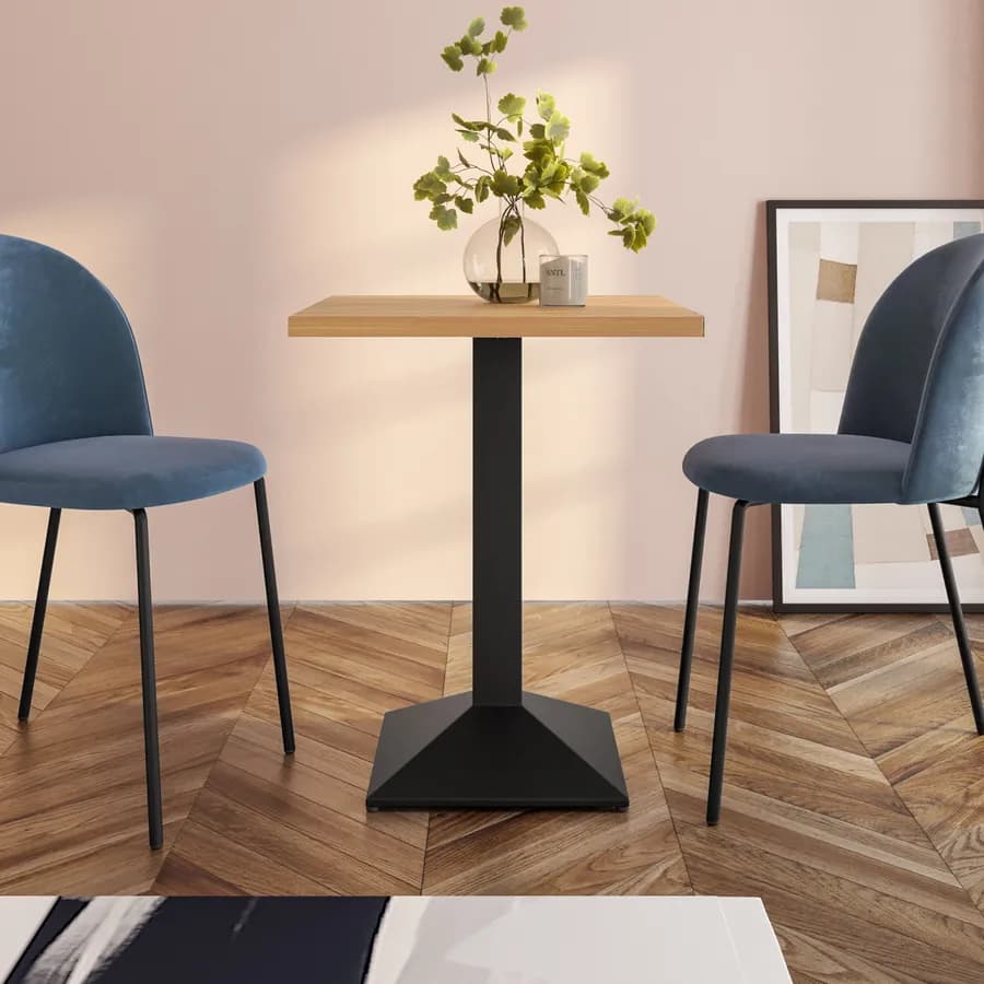 Tavolo da pranzo 70x70 cm con top effetto rovere da 30 mm e base in metallo nero - Caio