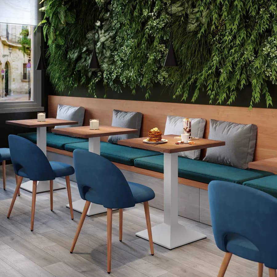 Tavolo da pranzo 70x70 cm con top effetto rovere scuro da 30 mm e base in metallo bianco - Caio