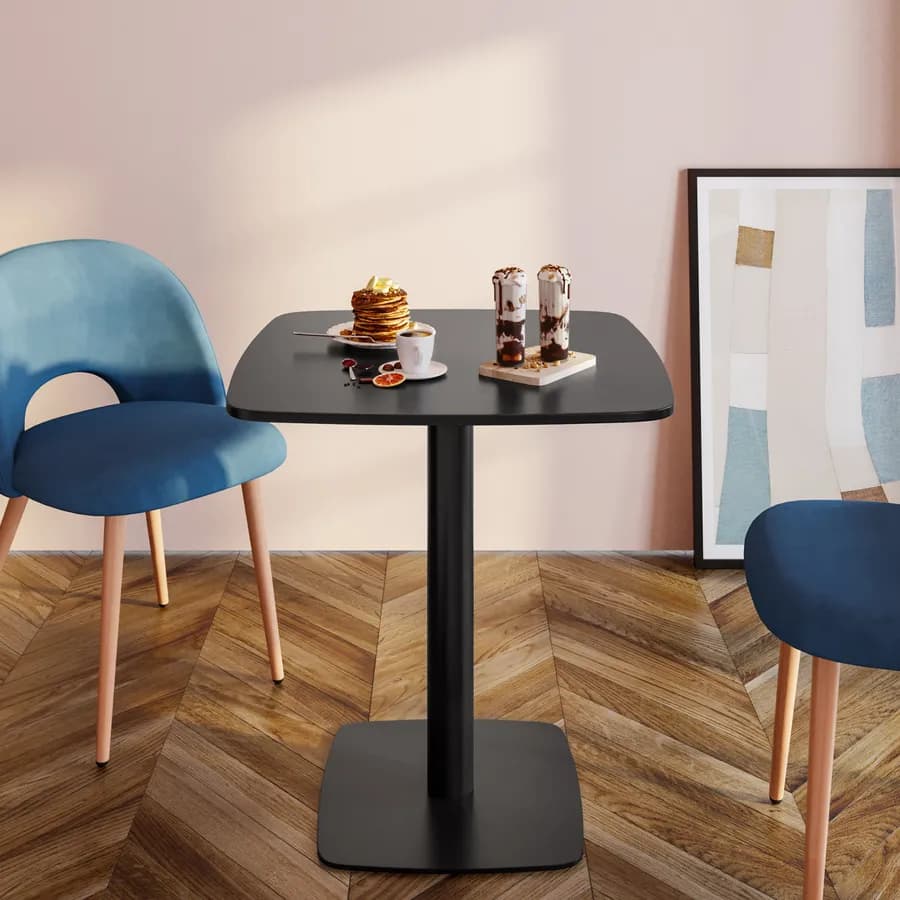 Tavolo da pranzo 70x70 cm top nero con bordi arrotondati e base in metallo nero - Caio Round