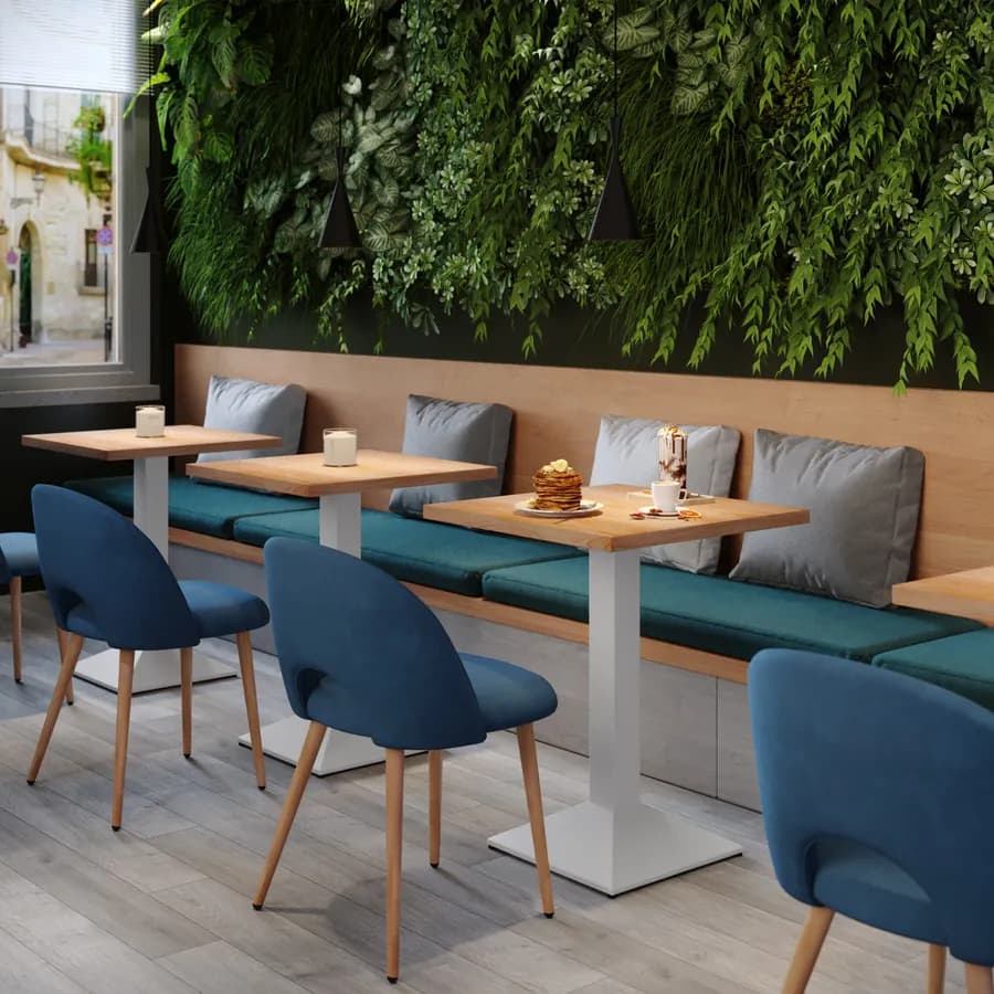 Tavolo da pranzo 80x80 cm con top effetto rovere e base in metallo bianco - Caio