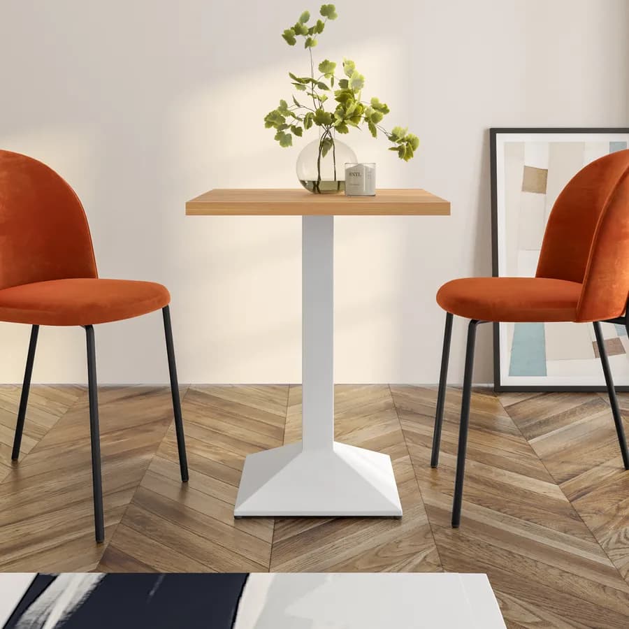 Tavolo da pranzo 80x80 cm con top effetto rovere e base in metallo bianco - Caio