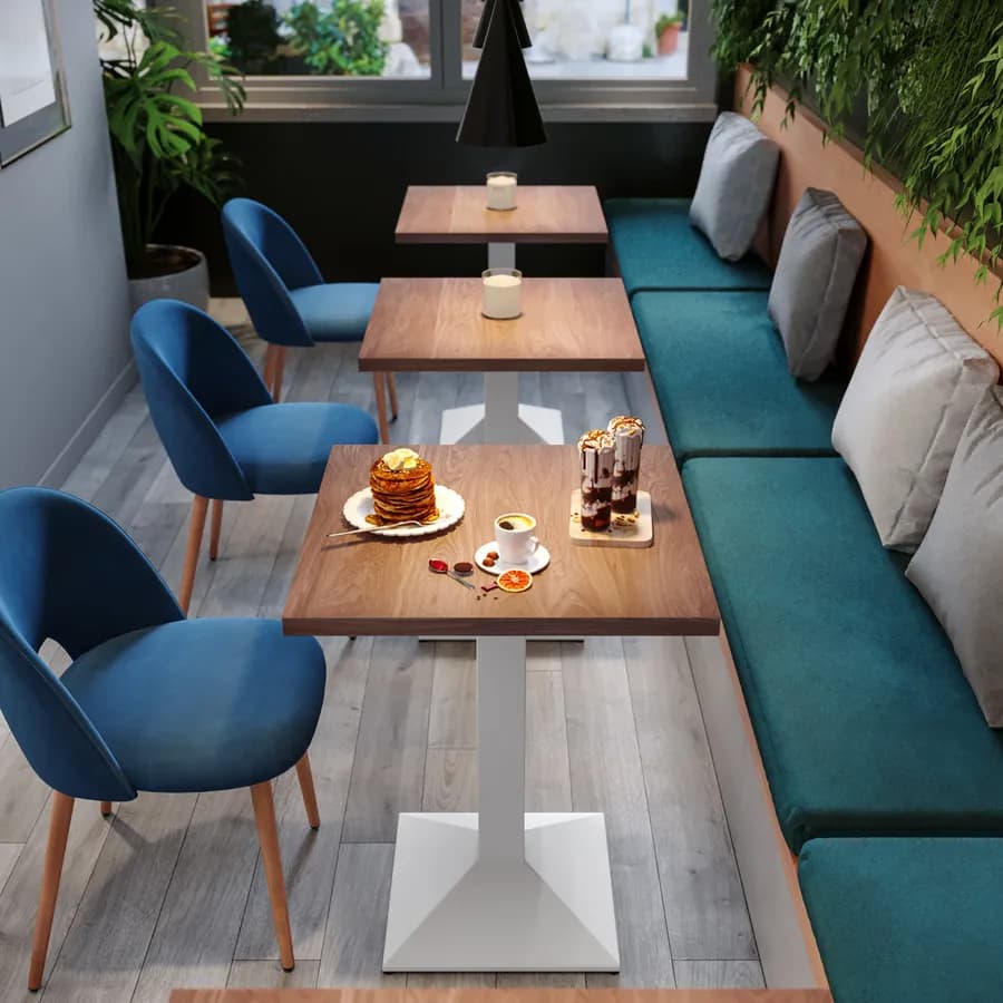 Tavolo da pranzo 80x80 cm con top effetto rovere scuro e base in metallo bianco - Caio