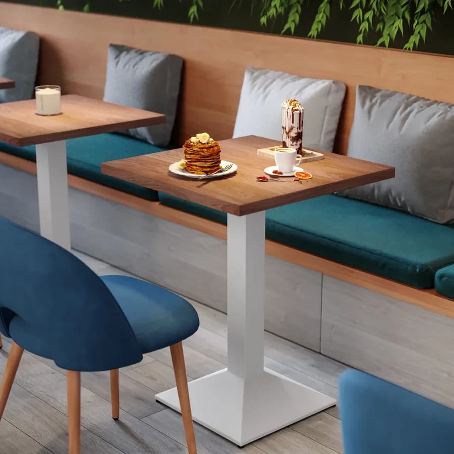 Tavolo da pranzo 80x80 cm con top effetto rovere scuro e base in metallo bianco - Caio