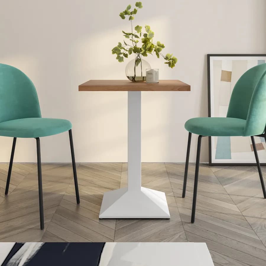 Tavolo da pranzo 80x80 cm con top effetto rovere scuro e base in metallo bianco - Caio