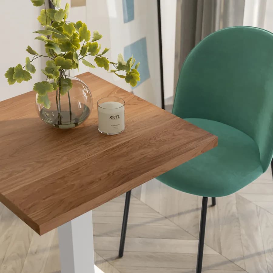 Tavolo da pranzo 80x80 cm con top effetto rovere scuro e base in metallo bianco - Caio