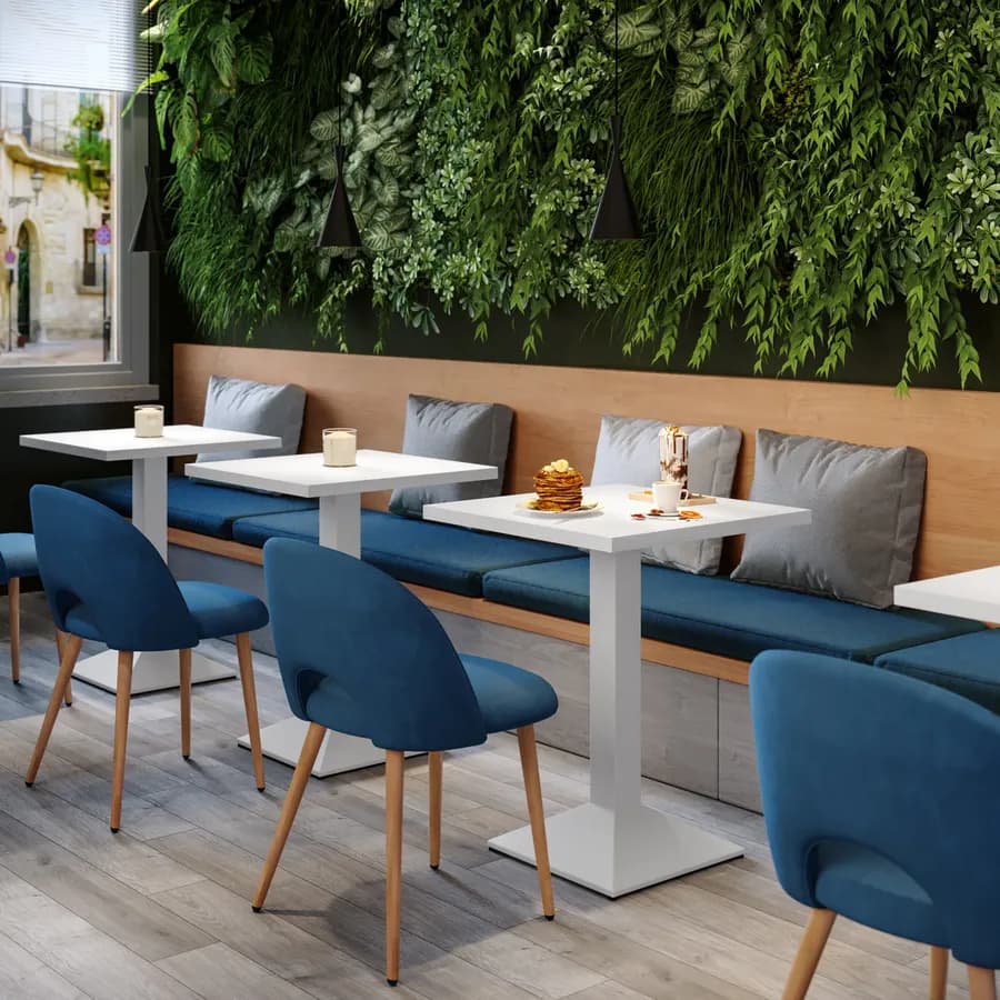 Tavolo da pranzo 80x80 cm con top in legno e base in metallo bianco - Caio