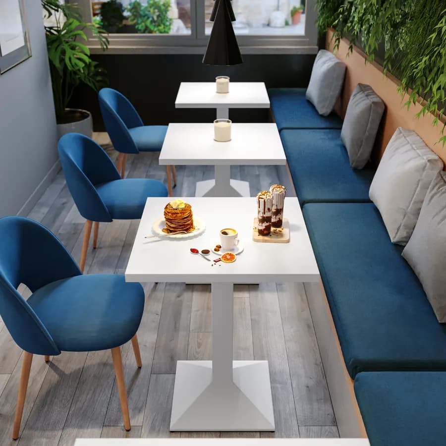 Tavolo da pranzo 80x80 cm con top in legno e base in metallo bianco - Caio