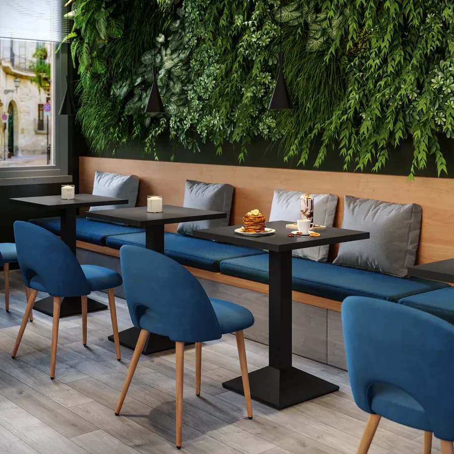 Tavolo da pranzo 80x80 cm con top in legno e base in metallo nero - Caio