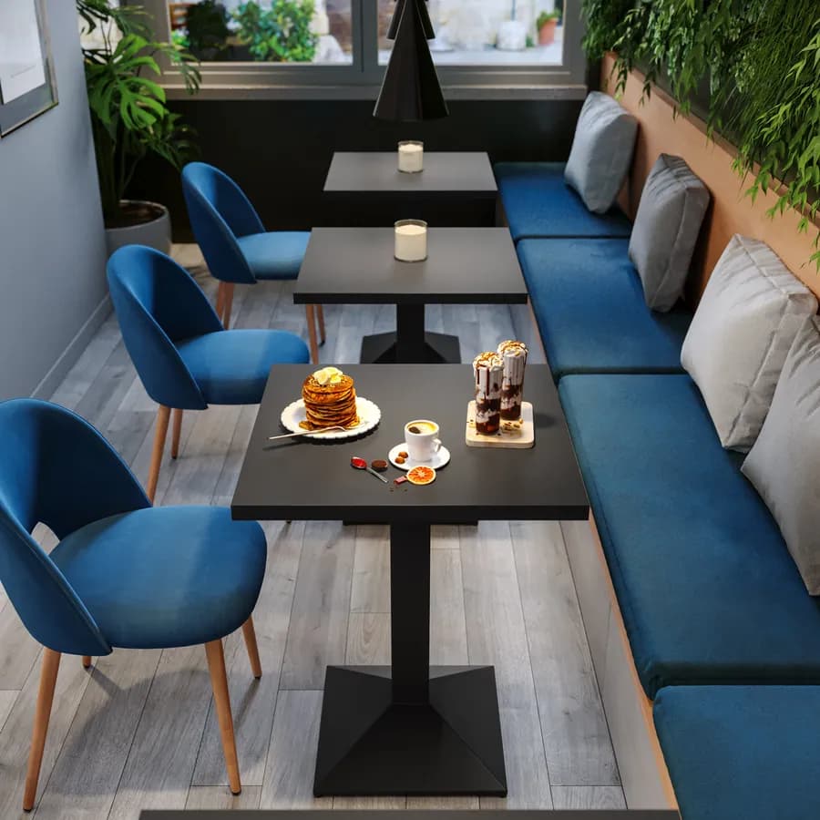 Tavolo da pranzo 80x80 cm con top in legno e base in metallo nero - Caio