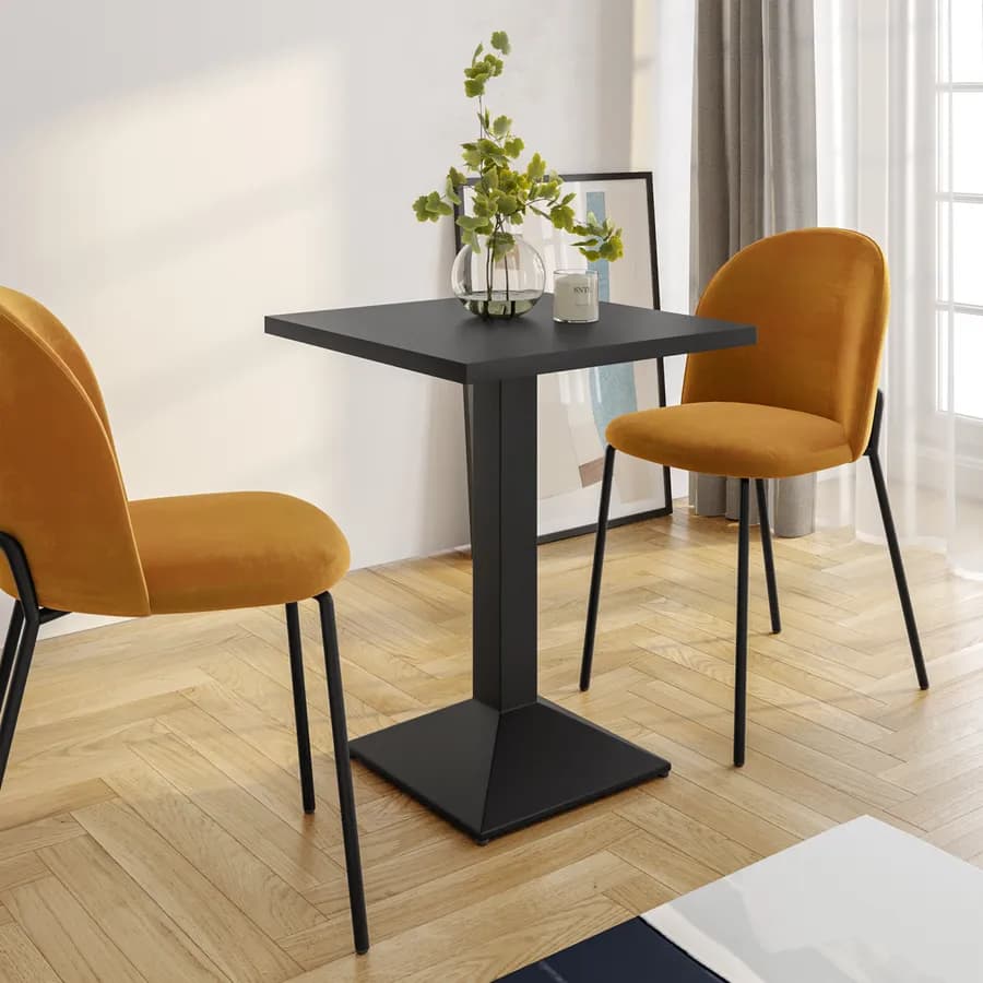 Tavolo da pranzo 80x80 cm con top in legno e base in metallo nero - Caio