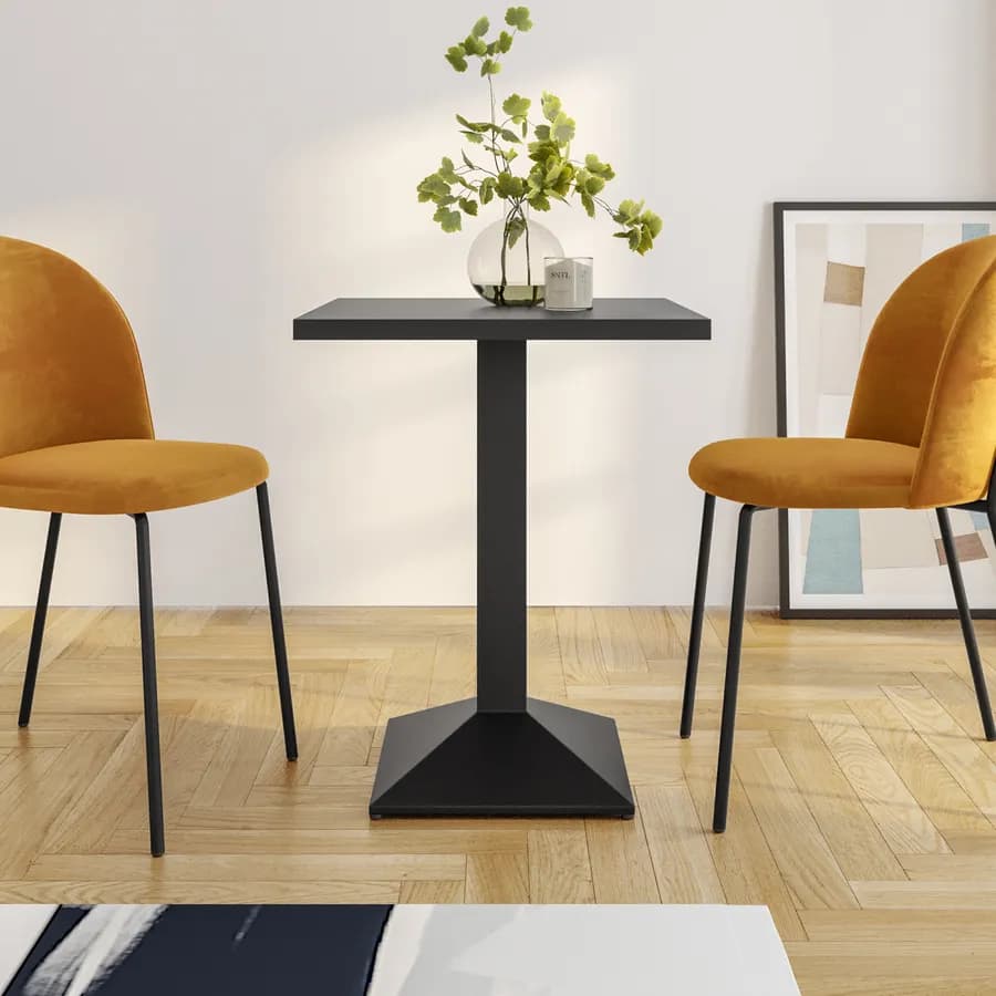 Tavolo da pranzo 80x80 cm con top in legno e base in metallo nero - Caio