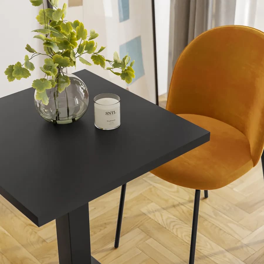 Tavolo da pranzo 80x80 cm con top in legno e base in metallo nero - Caio