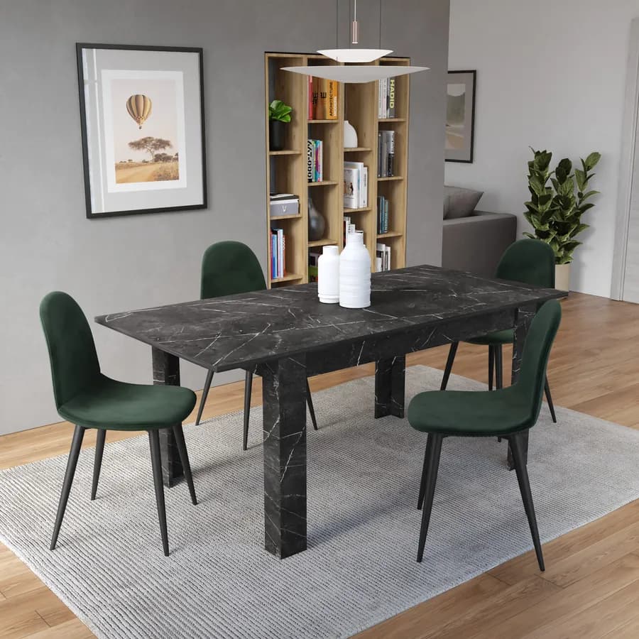 Tavolo da pranzo allungabile 137-185x90 cm nero effetto marmo - Brooke
