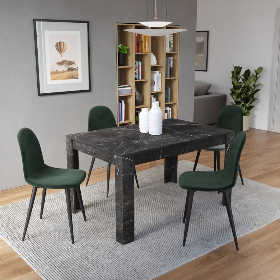Tavolo da pranzo allungabile 137-185x90 cm nero effetto marmo - Brooke