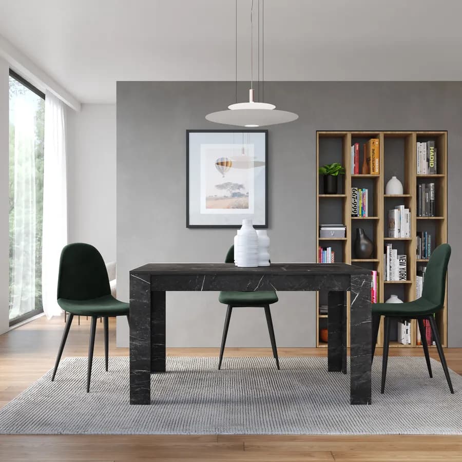 Tavolo da pranzo allungabile 137-185x90 cm nero effetto marmo - Brooke