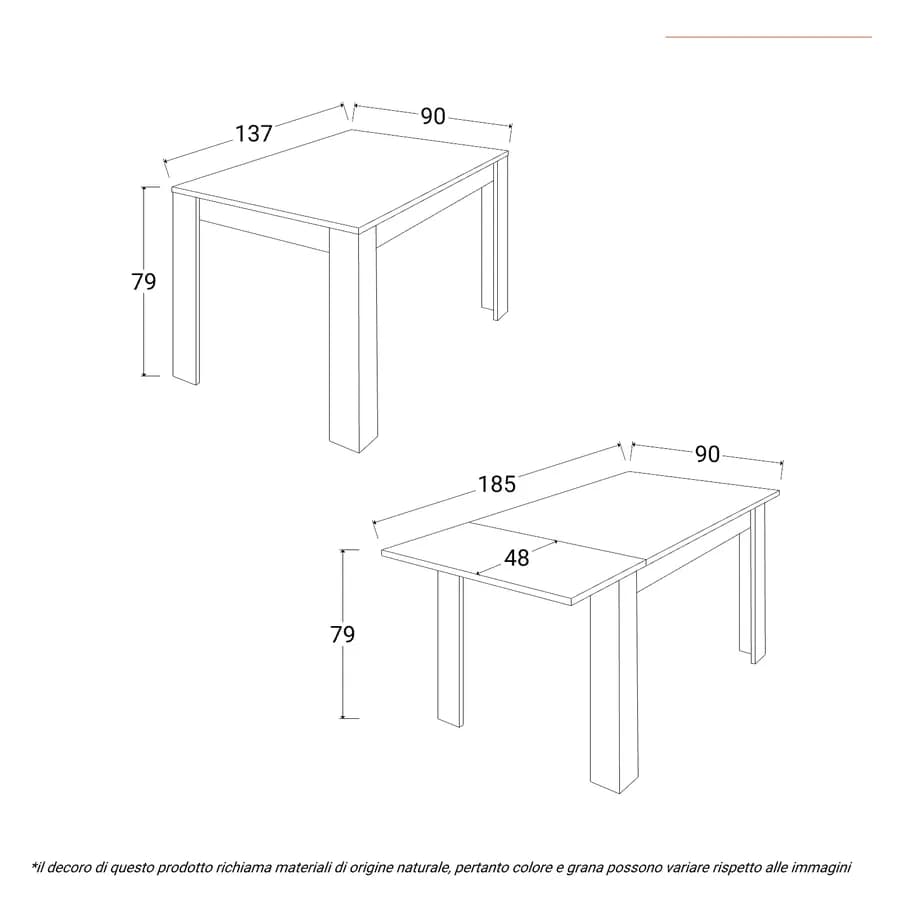 Tavolo da pranzo allungabile 137-185x90 cm nero effetto marmo - Brooke
