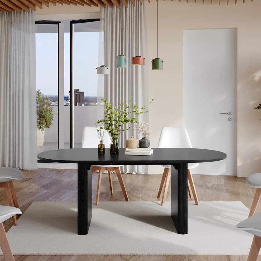 Tavolo da pranzo allungabile 160-200x90 cm nero effetto legno - Chad