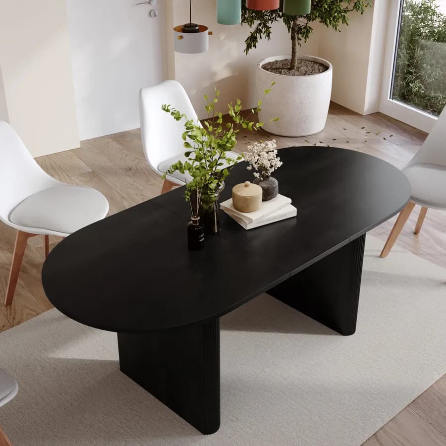 Tavolo da pranzo allungabile 160-200x90 cm nero effetto legno - Chad