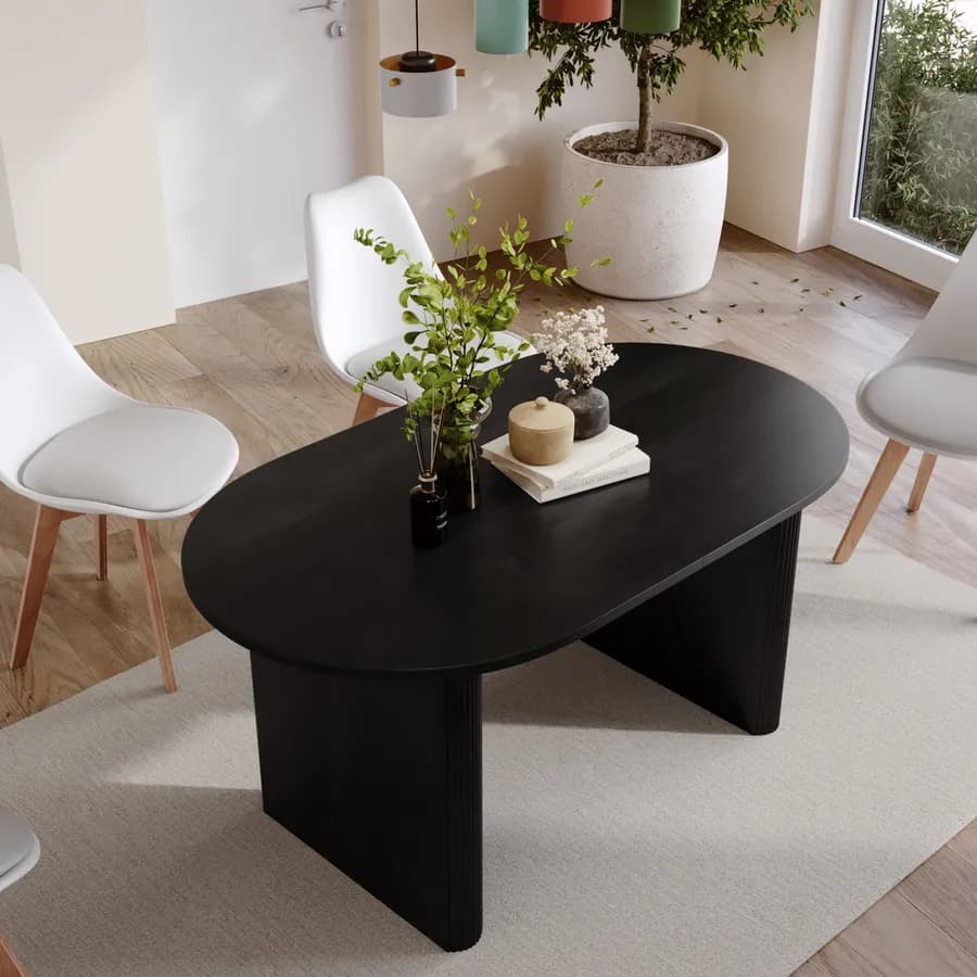 Tavolo da pranzo allungabile 160-200x90 cm nero effetto legno - Chad