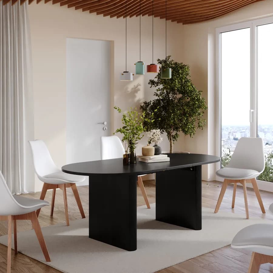 Tavolo da pranzo allungabile 160-200x90 cm nero effetto legno - Chad