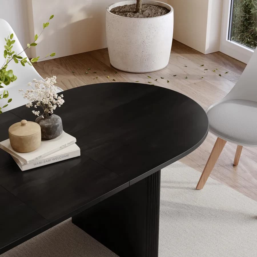 Tavolo da pranzo allungabile 160-200x90 cm nero effetto legno - Chad