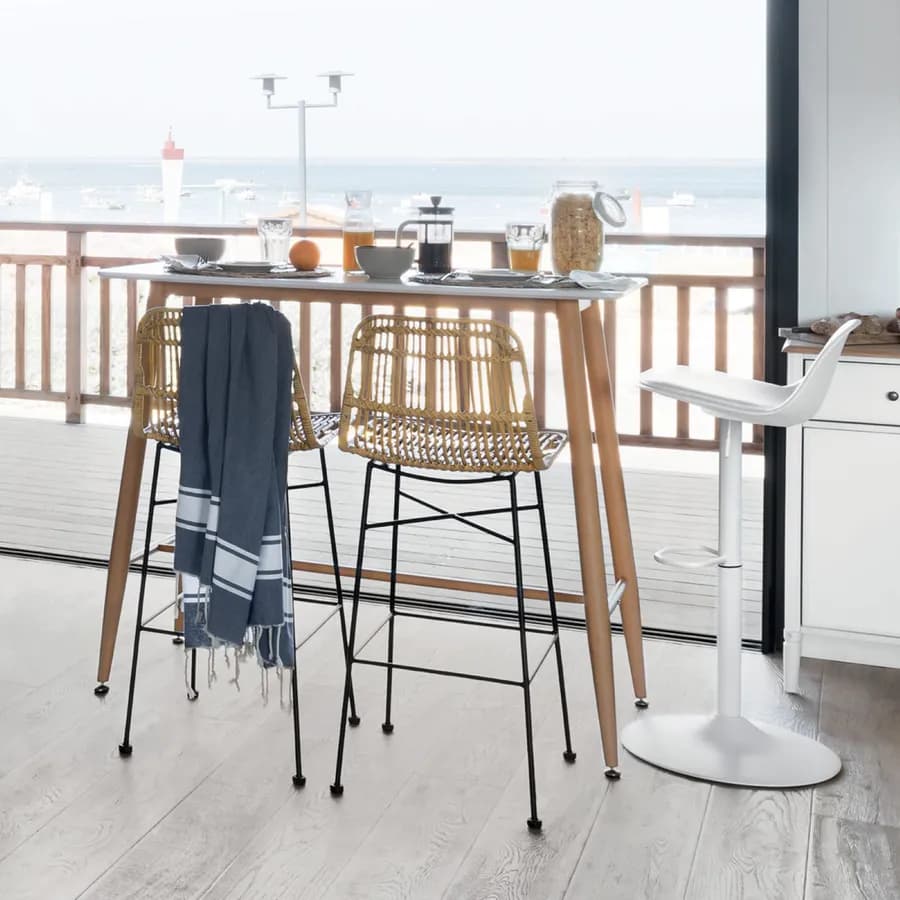 Tavolo alto 120x104h cm bianco con struttura effetto legno - Kara