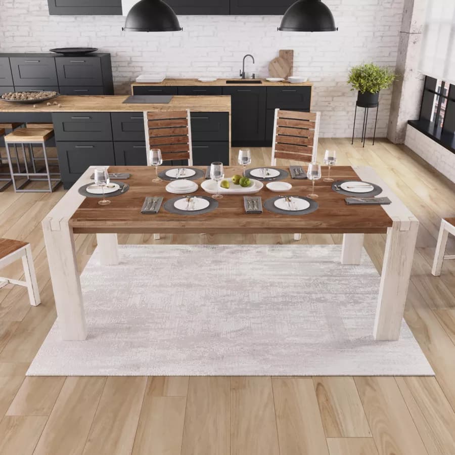 Tavolo 200x100 cm in legno di acacia rovere e bianco - Freia Stone