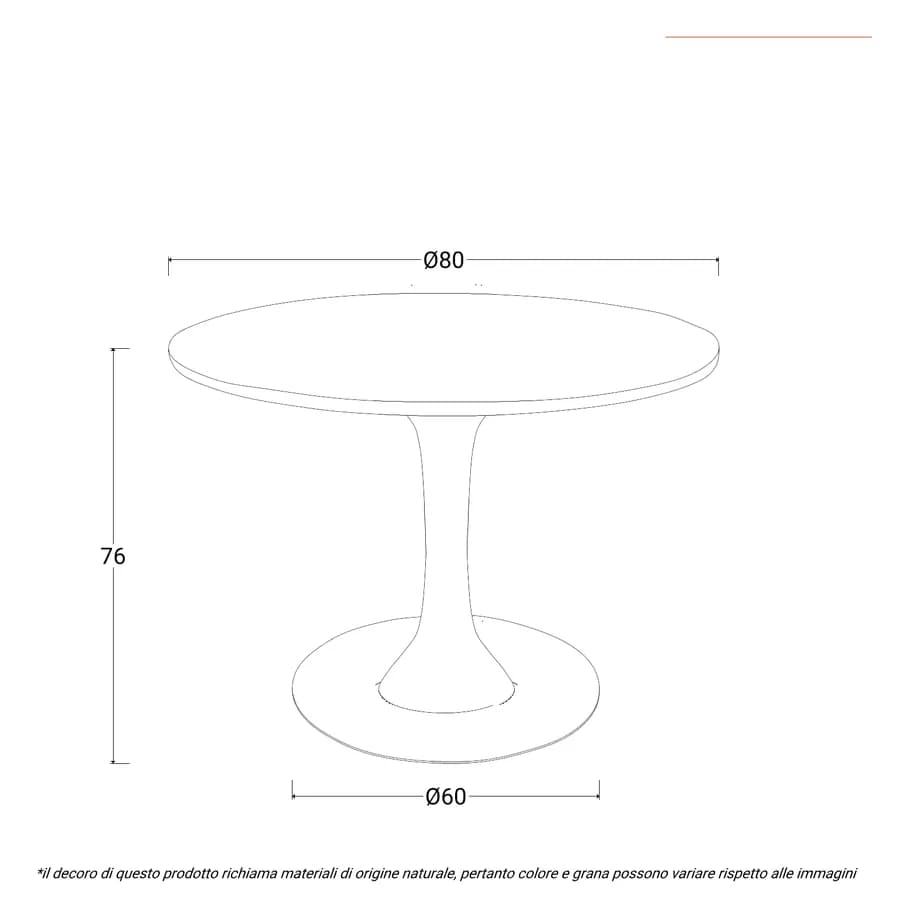 Tavolo da pranzo rotondo 80 cm con top in ceramica effetto marmo bianco e struttura oro - Tulipano