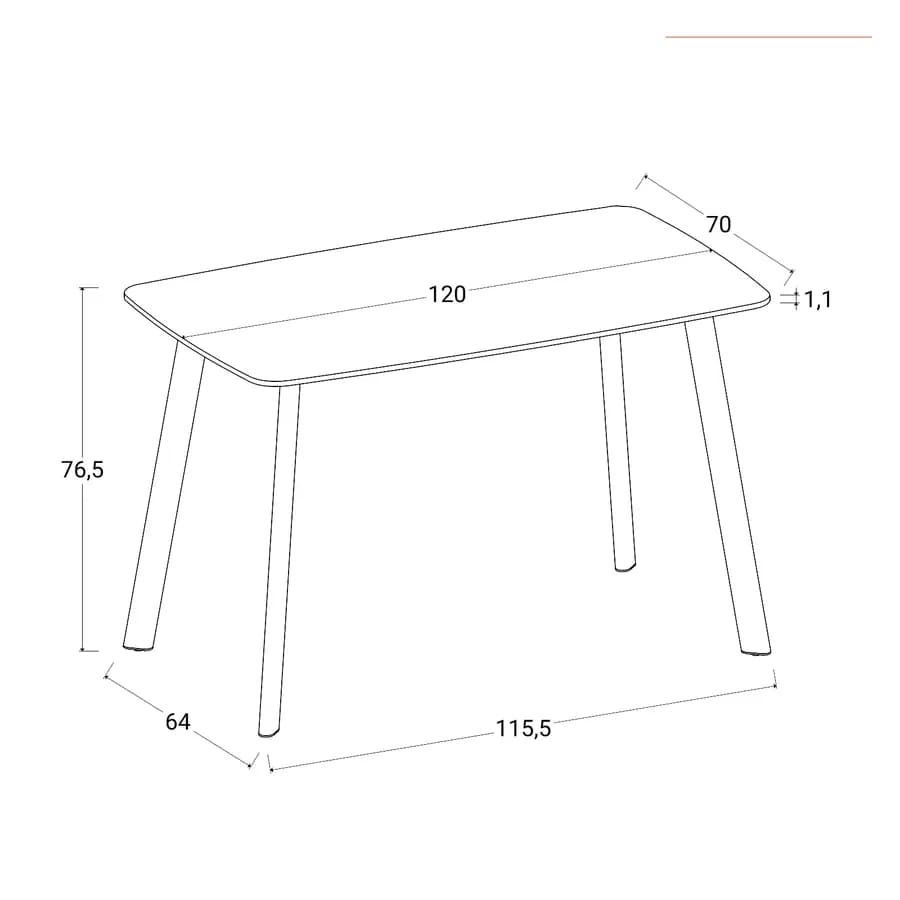 Tavolo da pranzo 120x70 cm con top in pietra sinterizzata e gambe nere - Rocky