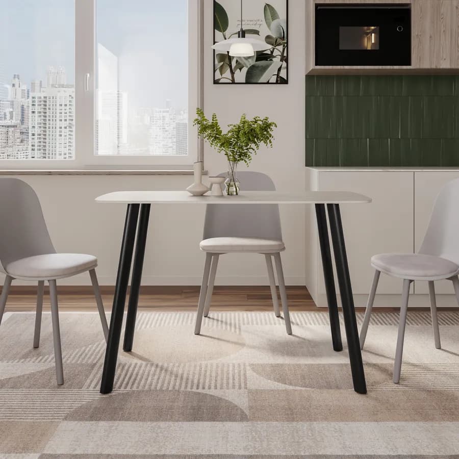 Tavolo da pranzo 120x70 cm con top in pietra sinterizzata e gambe nere - Rocky