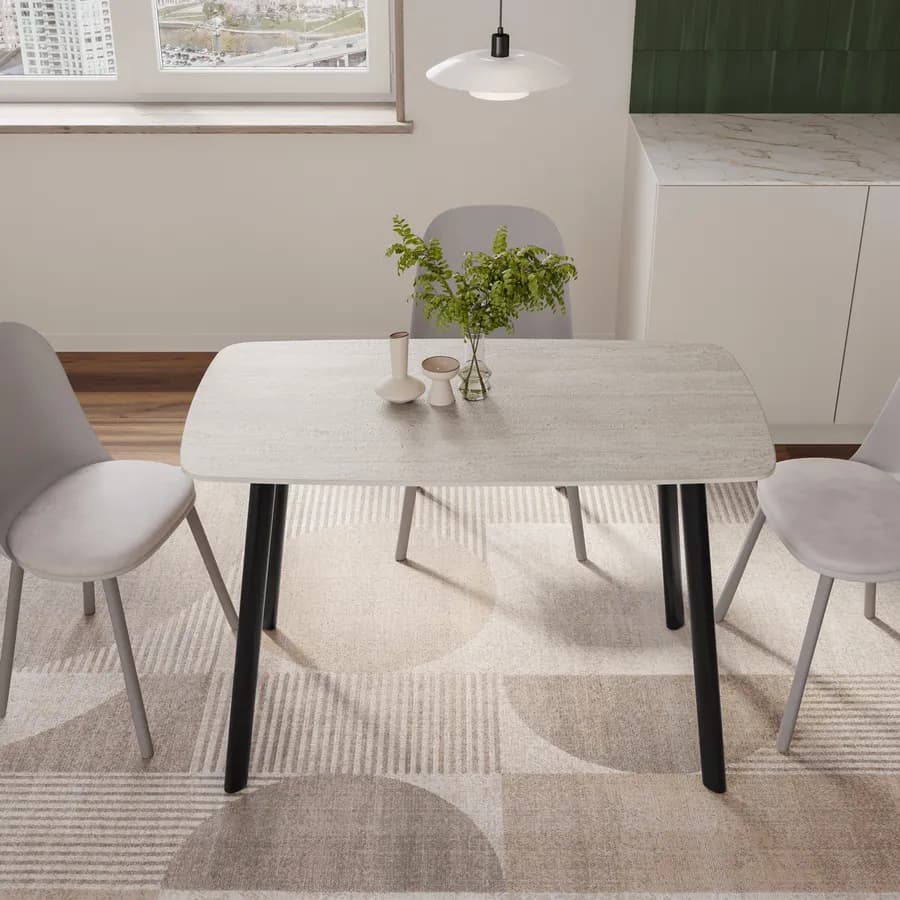 Tavolo da pranzo 120x70 cm con top in pietra sinterizzata e gambe nere - Rocky
