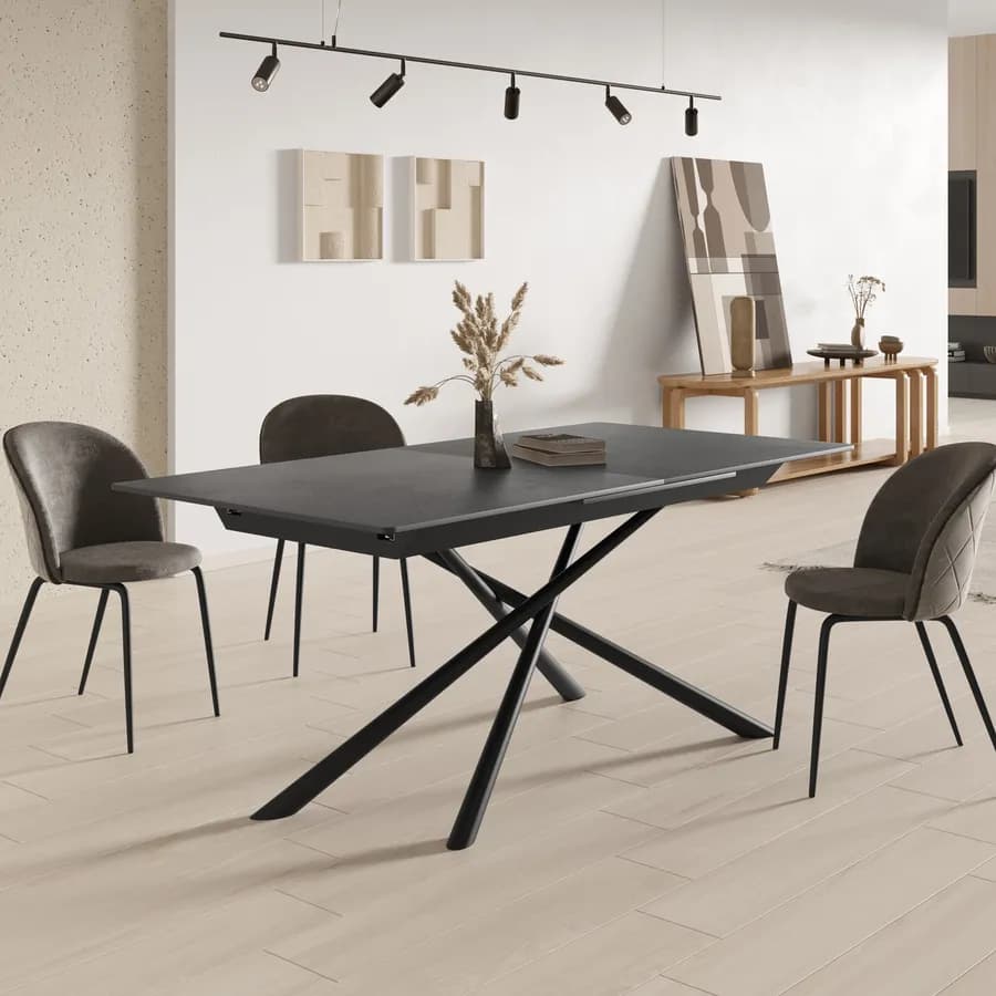 Tavolo allungabile 180-240x90 cm con top in ceramica antracite e gambe in metallo nero - Augusto