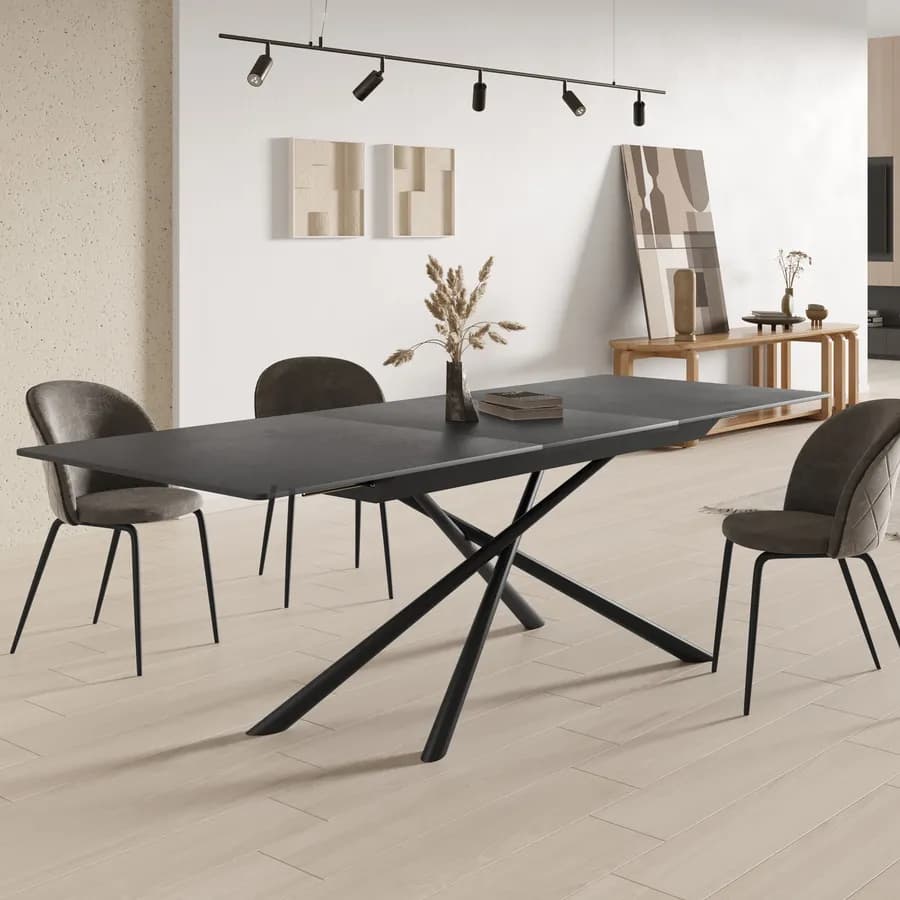 Tavolo allungabile 180-240x90 cm con top in ceramica antracite e gambe in metallo nero - Augusto