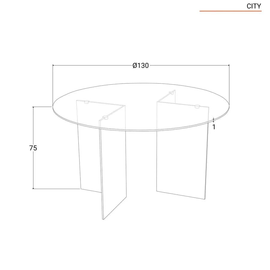 Tavolo da pranzo rotondo 130 cm in vetro temperato - City