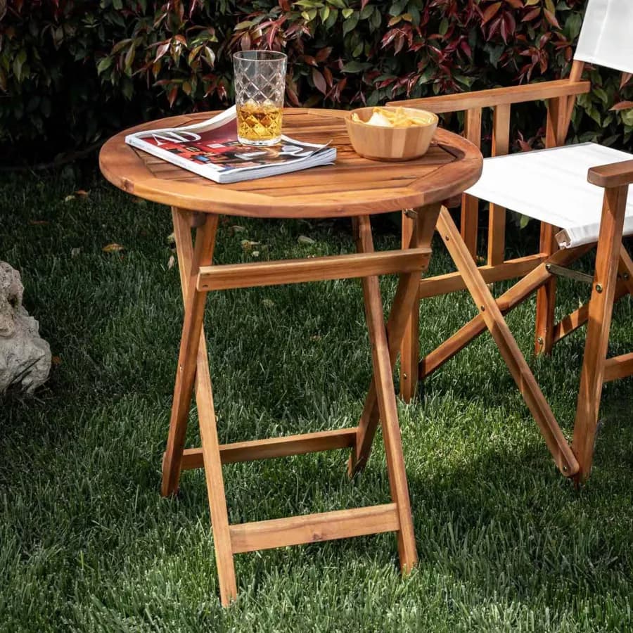 Tavolo pieghevole rotondo 60 cm in legno di acacia - Paja
