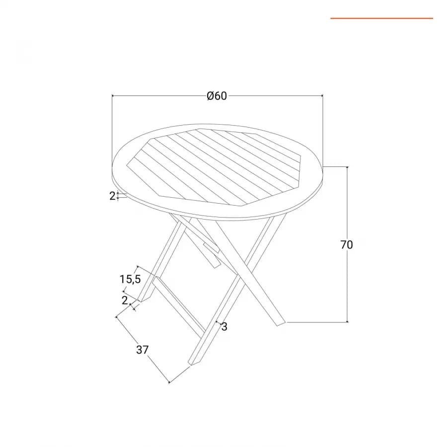 Tavolo pieghevole rotondo 60 cm in legno di acacia - Paja