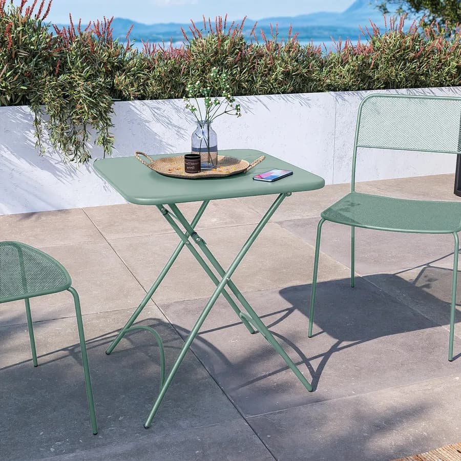 Tavolo da esterno pieghevole 60x60 cm in acciaio verde marino - Faber