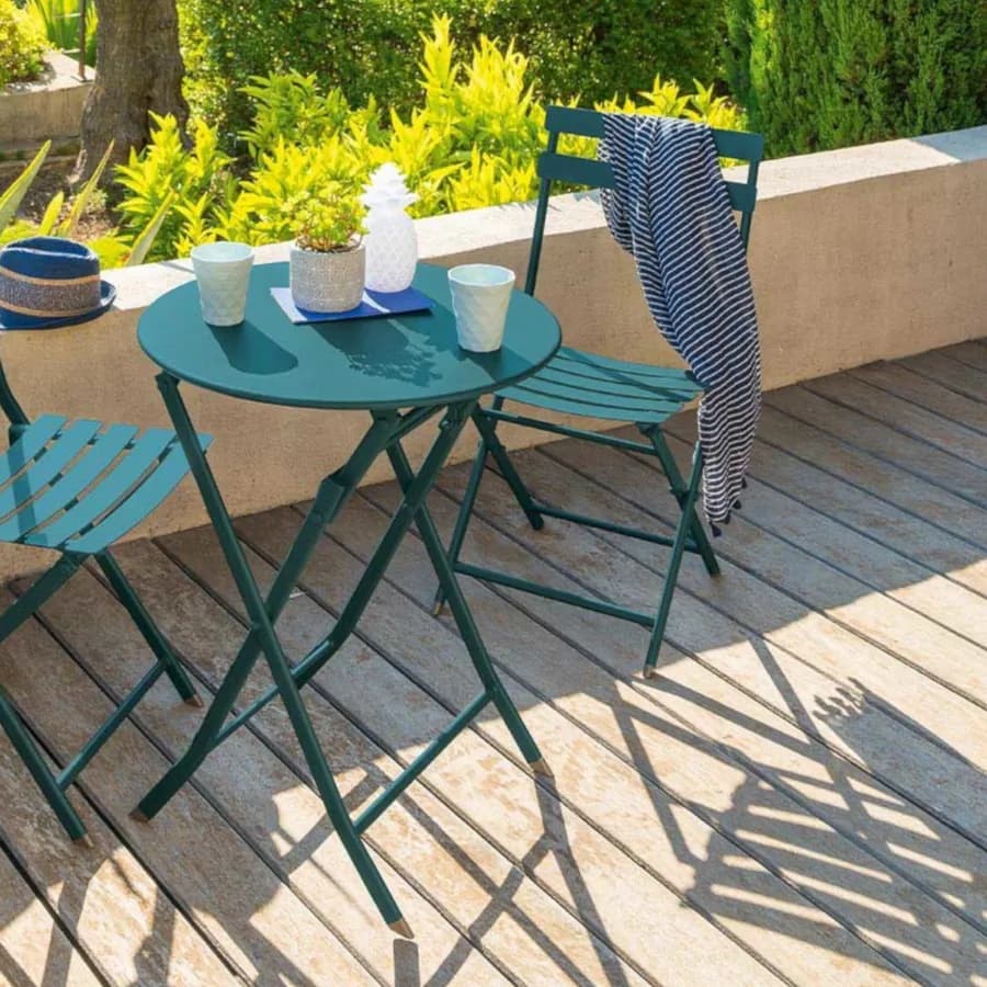 Tavolo pieghevole da esterno rotondo 60 cm in acciaio blu pavone - Atelier