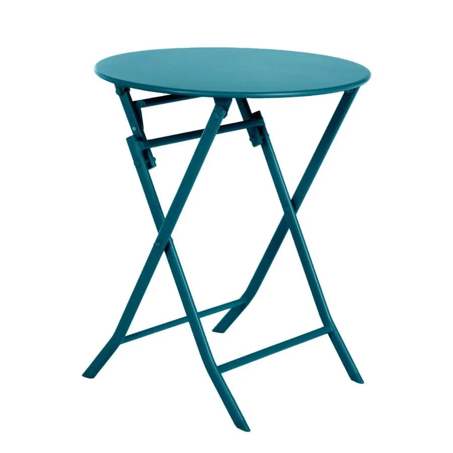 Tavolo pieghevole da esterno rotondo 60 cm in acciaio blu pavone - Atelier