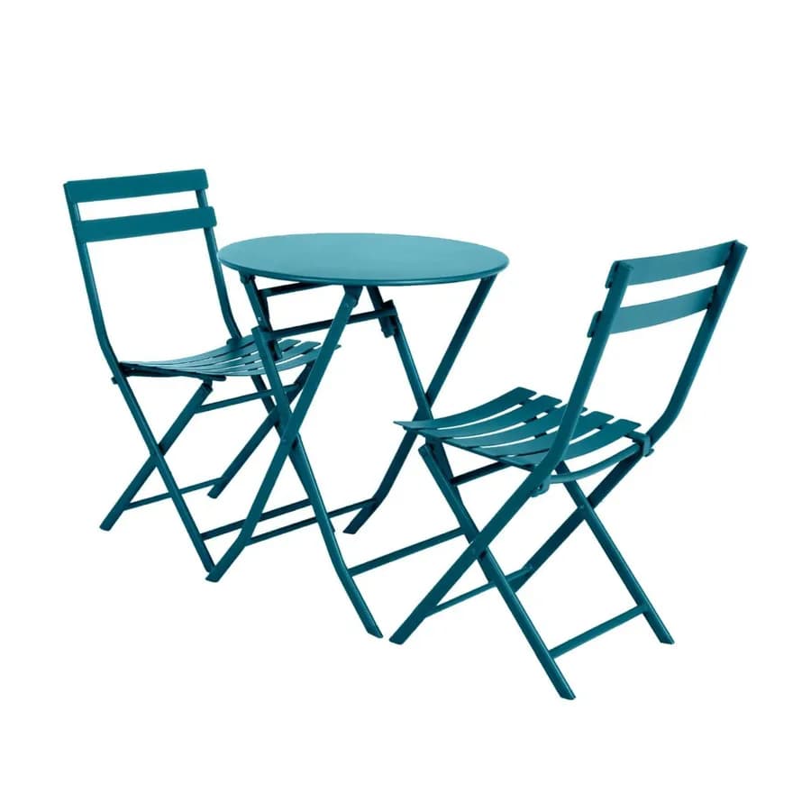 Tavolo pieghevole da esterno rotondo 60 cm in acciaio blu pavone - Atelier