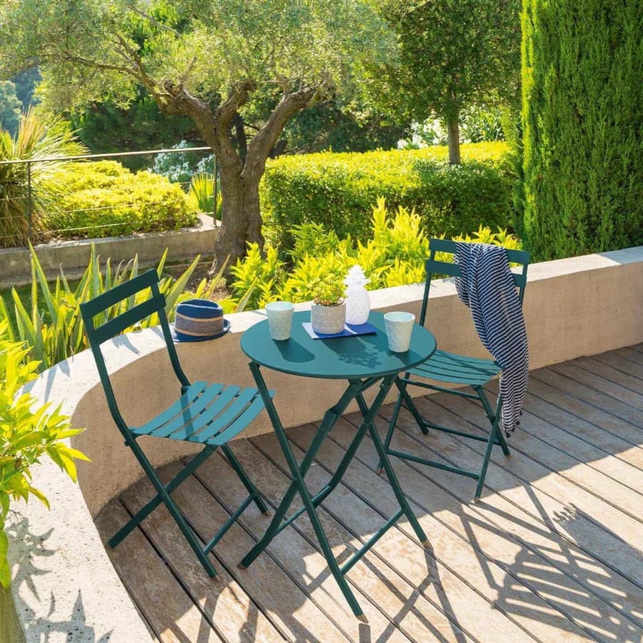 Tavolo pieghevole da esterno rotondo 60 cm in acciaio blu pavone - Atelier
