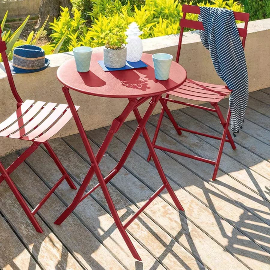 Tavolo pieghevole da esterno rotondo 60 cm in acciaio rosso melograno - Atelier