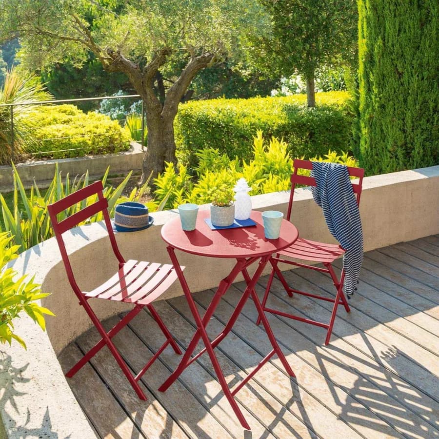Tavolo pieghevole da esterno rotondo 60 cm in acciaio rosso melograno - Atelier