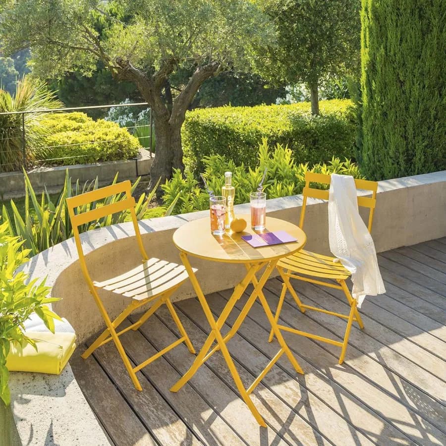 Tavolo pieghevole da esterno rotondo 60 cm in acciaio senape – Atelier